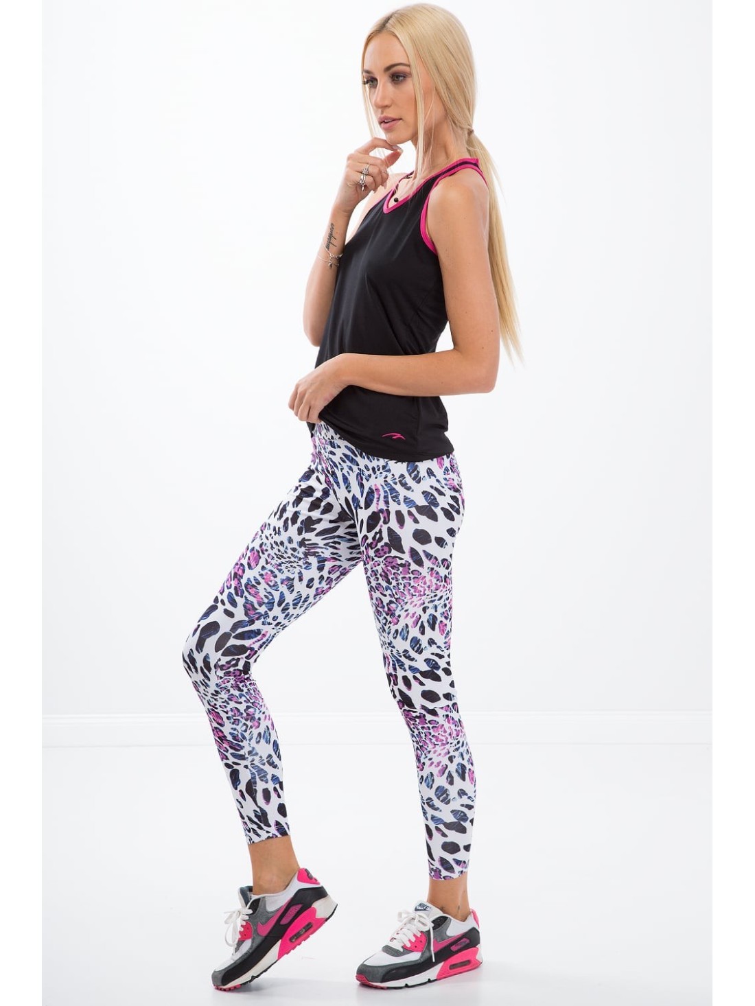 Jambiere sport alb cu imprimeu leopard H006 - Magazin online - Boutique